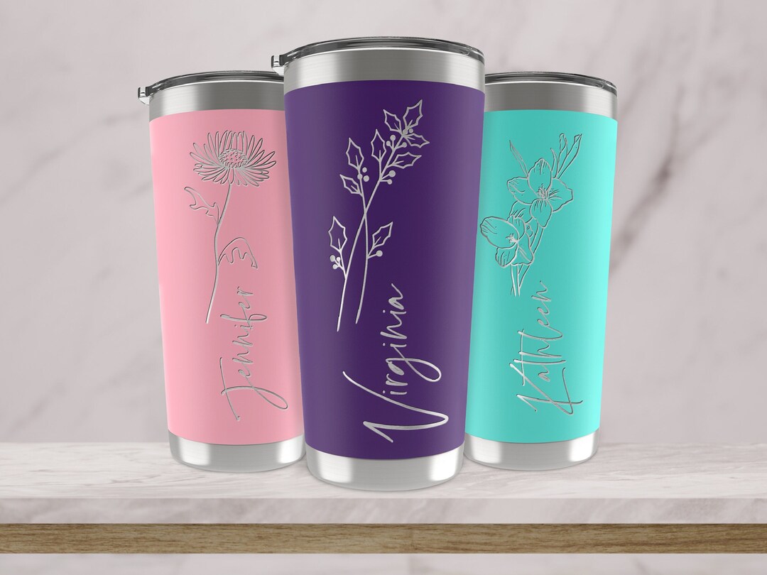 Personalized Gifts for Her Birth Flower Tumbler, Bridesmaid Gifts, Custom Engraved Women Tumbler