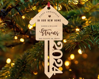 First Christmas In Our New Home Ornament w/ Family Name, Our First Home Key Ornament 2024 Christmas Gift, Personalize Ornament w/ Year