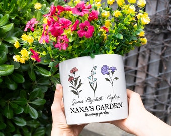 Personalized Gifts for Mom, Mothers Day Gift, Outdoor Flower Pot, Birth Flower Mom Gifts from Daughter, Mama's Garden Grandmas Garden w Name