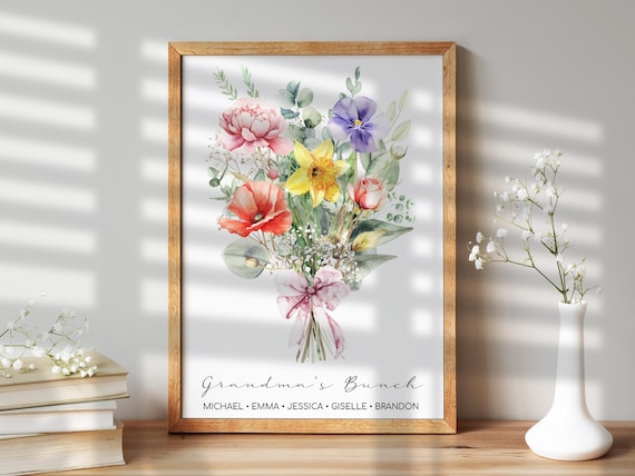 Personalized Gifts for Mom, Custom Family Birth Flower Bouquet Sign, Mom Birth Month Flower Sign, Mothers Day Gifts from Daughter, Kids