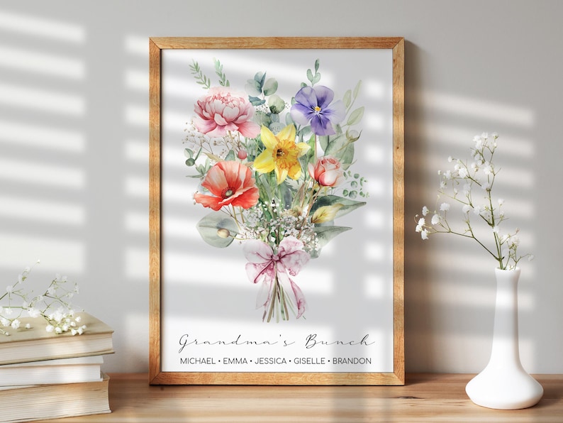Personalized Gifts for Mom, Custom Family Birth Flower Bouquet Sign, Mom Birth Month Flower Sign, Mothers Day Gifts from Daughter, Kids