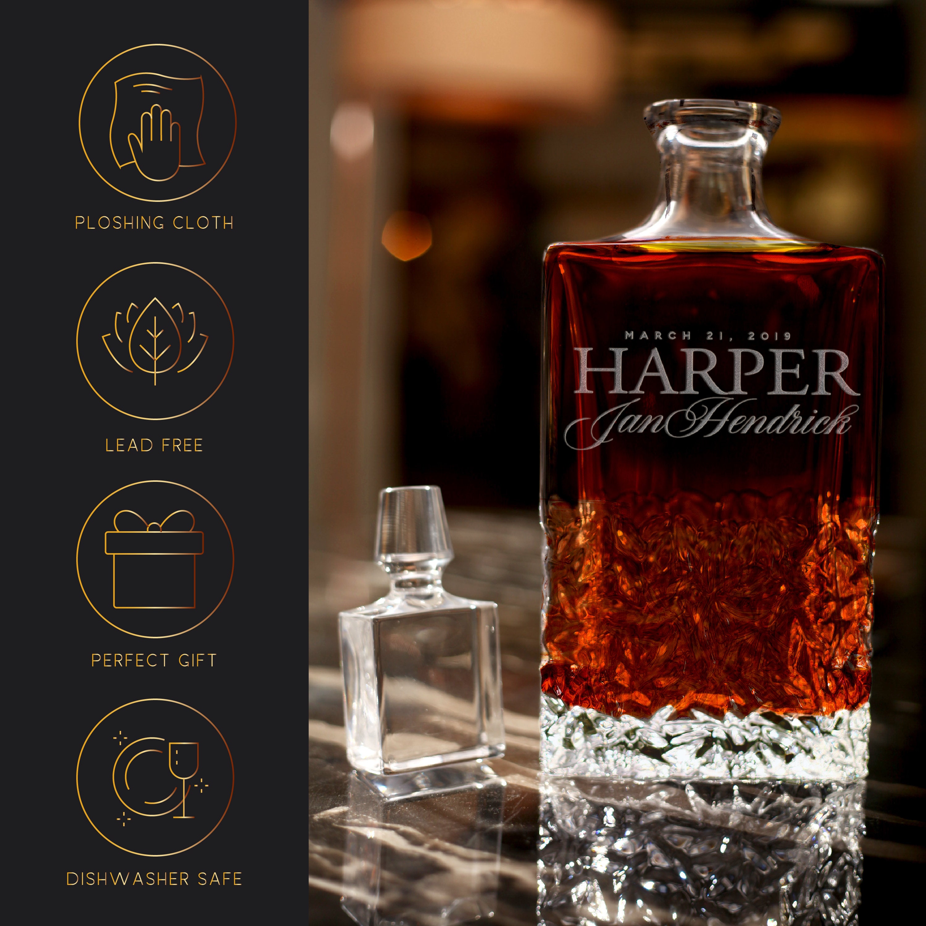Personalized Whiskey Decanter Set w/ Glasses, Decanter Gifts For Him