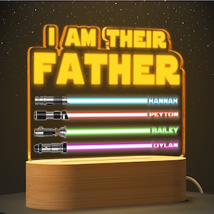 I Am Their Father, Dad Gifts from Kids, Personalized Gifts for Dad, Night Light w Kids Names, Lightsaber Sign Birthday Gift for Dad