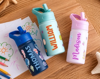 Kids Water Bottle w/ Name, Custom Kid Bottles for School, Personalized Back to School Gifts for Toddlers, Christmas Gifts for Grandchildren