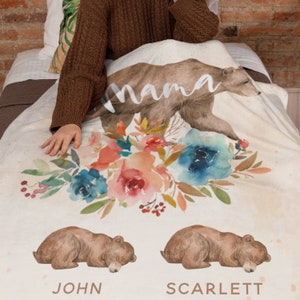 Personalized Mama Bear Sunny Meadow | Blanket | Up To 6 Child's Name | – Look In The Box LLC