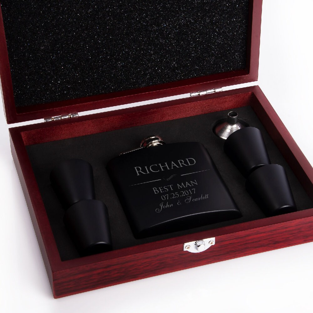 groomsmen gift flask set with rosewood presentation box groomsmen