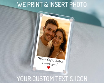 Custom Photo Car Visor Clip, Magnet, Personalized Gift For Him, Drive Safe Dad, Gift for Men, Custom Photo and Text