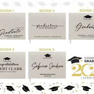 May include: Ten different graduation designs for a personalized journal or notebook. The designs feature a graduation cap, the year 2025, and text that says "Graduate", "Congratulations Graduates", and "Congratulations".
