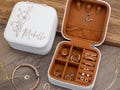 Wedding Bridesmaid Gifts, Personalized Gift for Her, Travel Jewelry Box, Unique Gift for Mom, Engraved Jewelry Case, Birthday Gift for Her