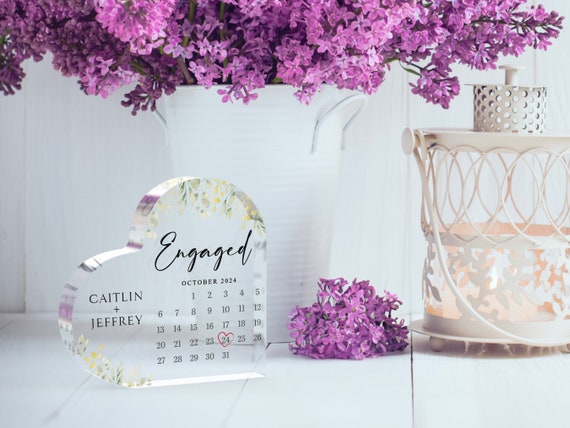 Personalized Engagement Gift, Engagement Calendar Acrylic Plaque, Wedding Gift for Couple, Engagement Keepsake Gift, Engaged Gift for Couple