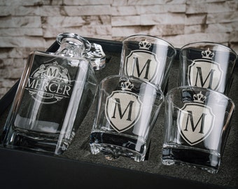 Whiskey Decanter Set Personalized Gift for Him, Engagement Gifts for Couples, Anniversary Gift, Barware Gifts for Him, Groomsmen Gifts