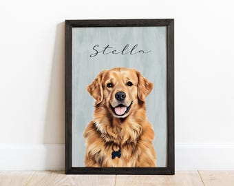 Custom Pet Photo Portrait with Frame, Watercolor Dog Portrait, Pet Photo Painting, Pet Painting, Custom Dog Portrait, Cat Portraits