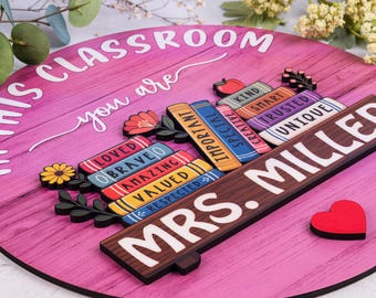 Personalized Teacher Classroom Sign, Custom Teacher Door Decor, Teacher Name Plaque, Classroom Wall Decor, Teacher Appreciation Gift