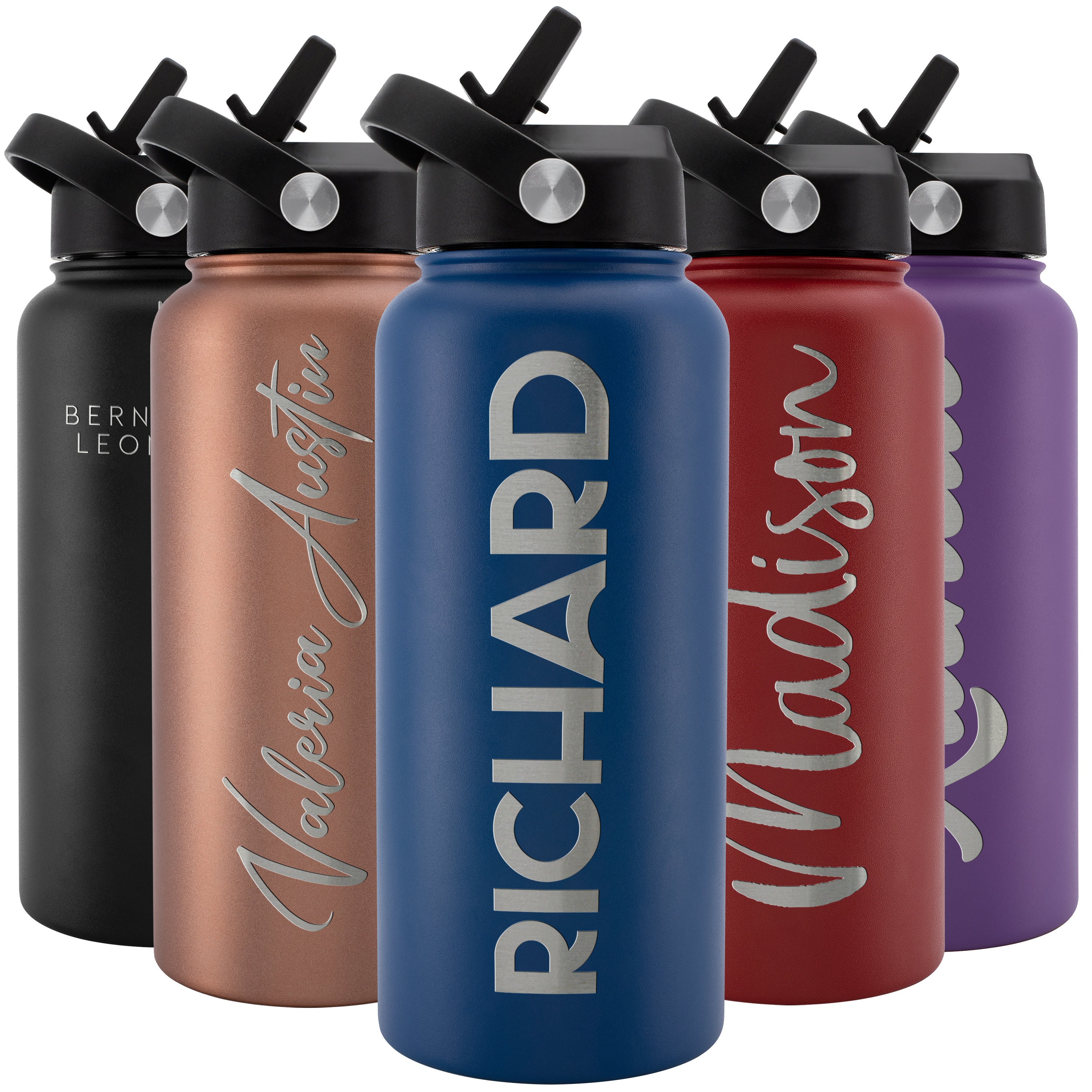 Personalized Water Bottle Wstraw Lid 32 Oz Custom Stainless Steel