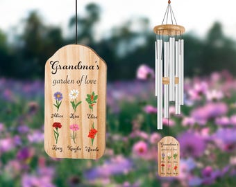 Gifts for Mom Personalized Wind Chime, Grandmas Garden, Birth Flower Mom Gifts from Daughter, Mama's Garden, Grandma Christmas Gifts Outdoor