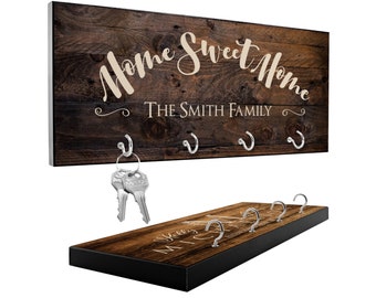 Personalized Key Holder for Wall, Housewarming Gifts for Couple w/ Last Name, New Home Gift for Family, Custom Key Holder, Wedding Gift