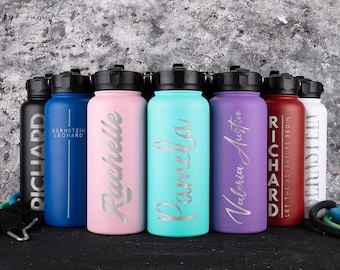 Personalized Water Bottle • Custom Water Bottle w/ Straw Lid • Personalized Gifts for Her • Engraved Name Bottle Stainless Steel Insulated