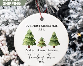 Family of Three Christmas Ornament Family of 3 - Family Ornament - Personalized Baby's First Christmas Ornament, First Christmas Ornament