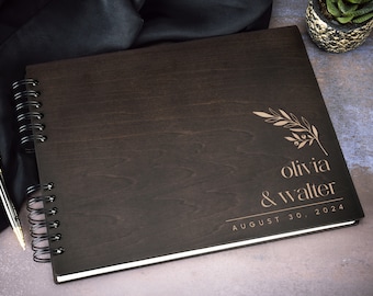 Custom Wedding Guest Book, Personalized Wedding Reception Guestbook, Engagement Signing Book, Hard Cover Wooden Guest Book, Wedding Keepsake