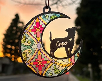 Attrape-soleil commémoratif pour chien, cadeau de sympathie pour la perte d'un animal de compagnie, attrape-soleil commémoratif pour animal de compagnie, cadeau commémoratif pour chien personnalisé avec nom et races