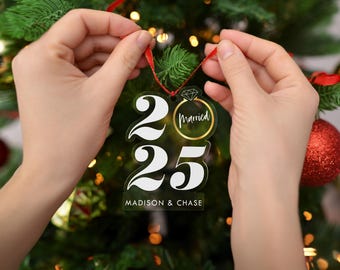 Married Ornament 2025, Wedding Gift for Couples, Engaged Ornament, Our First Christmas as Mr and Mrs, Newlywed Gift, Engagement Gift