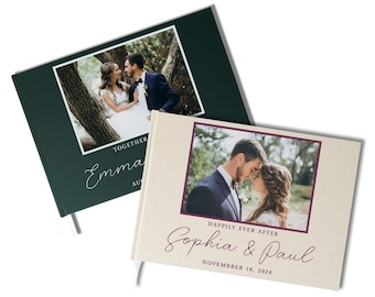 Custom Wedding Guest Book, Personalized Wedding Reception Guestbook, Engagement Signing Book, Hard Cover Leather Guest Book Wedding Keepsake