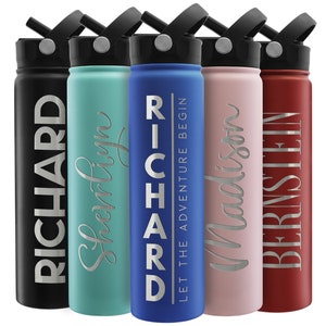 Personalized Water Bottle w/Straw Lid, 24 Oz | Custom Stainless Steel Sports Water Bottle w/Name and Text - Personalized Gift