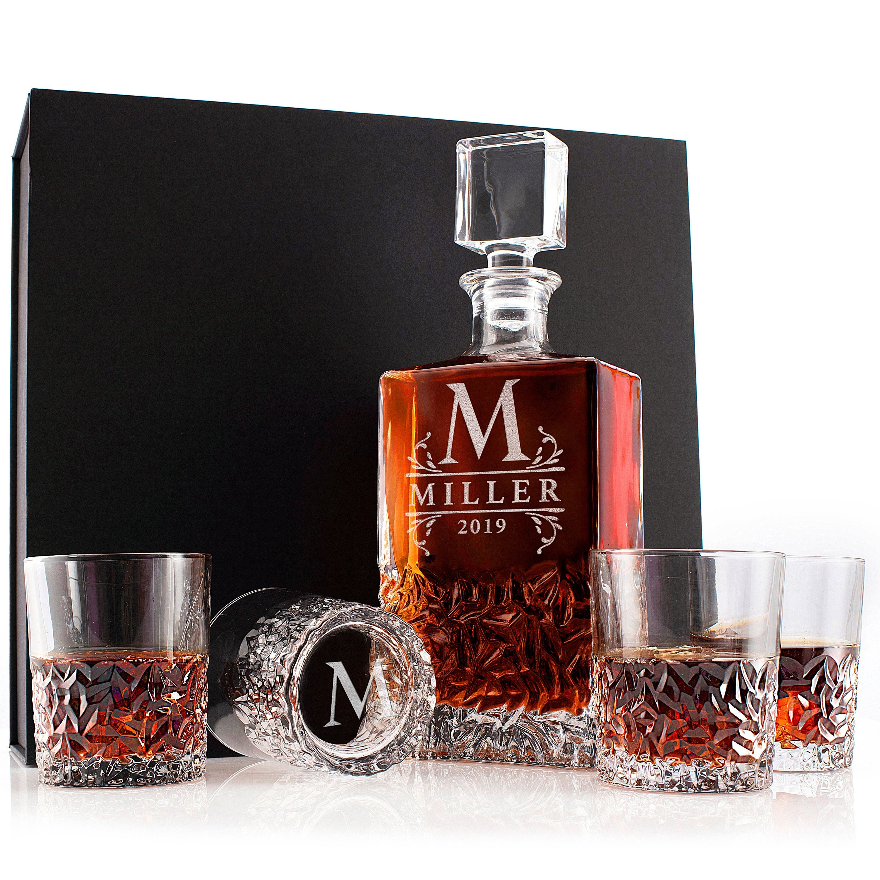 Personalized Whiskey Decanter Set w/ Glasses, Decanter Gifts For Him