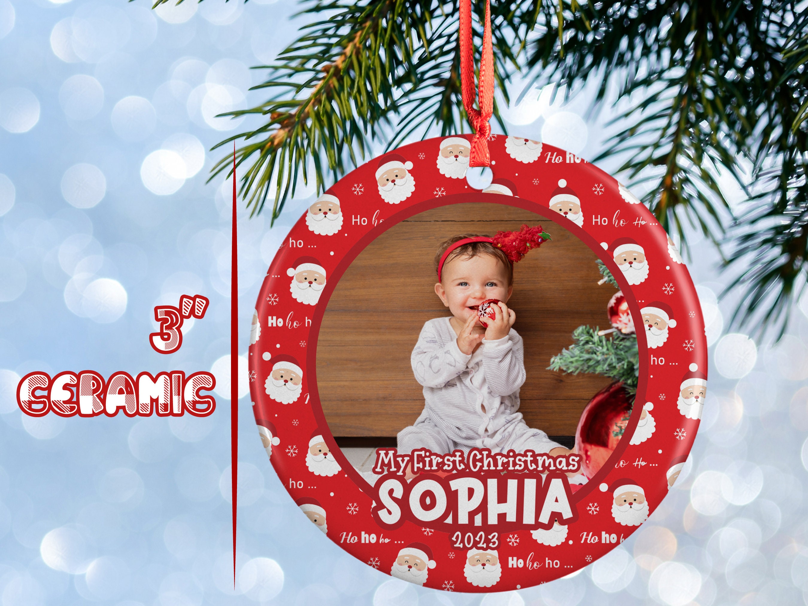 Babys First Christmas Ornament 2023, My First Christmas Ornament Upload Photo Custom w/ Name