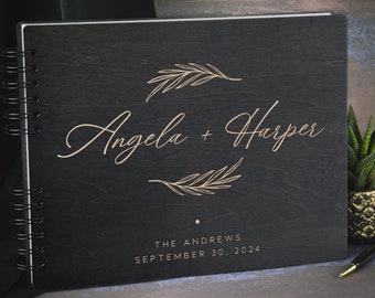 Custom Wedding Guest Book, Personalized Wedding Reception Guestbook, Engagement Signing Book, Hard Cover Wooden Guest Book, Wedding Keepsake