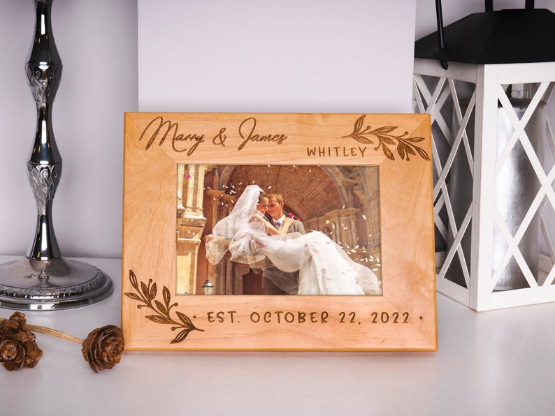 Wedding Frame, Personalized Picture Frame, Wedding Gift Photo Frame Engraved, Housewarming Gifts for the Couples, Anniversary Gifts image 1