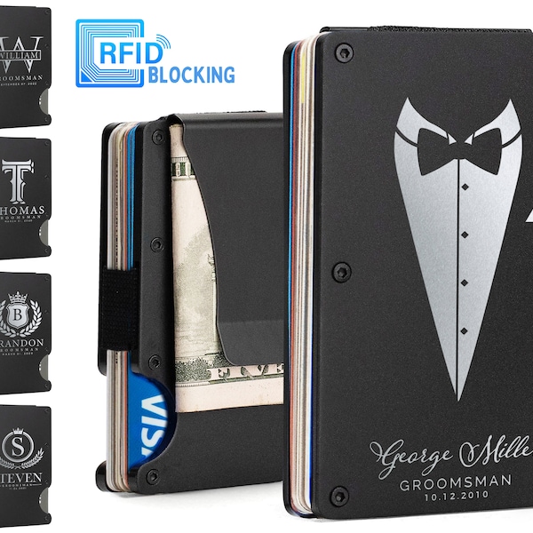 Groomsmen Gifts Personalized - Groomsmen Money Clip, Groomsmen Proposal Gift Set, Bestman Gift, Engraved Card Holder, Wedding Gift