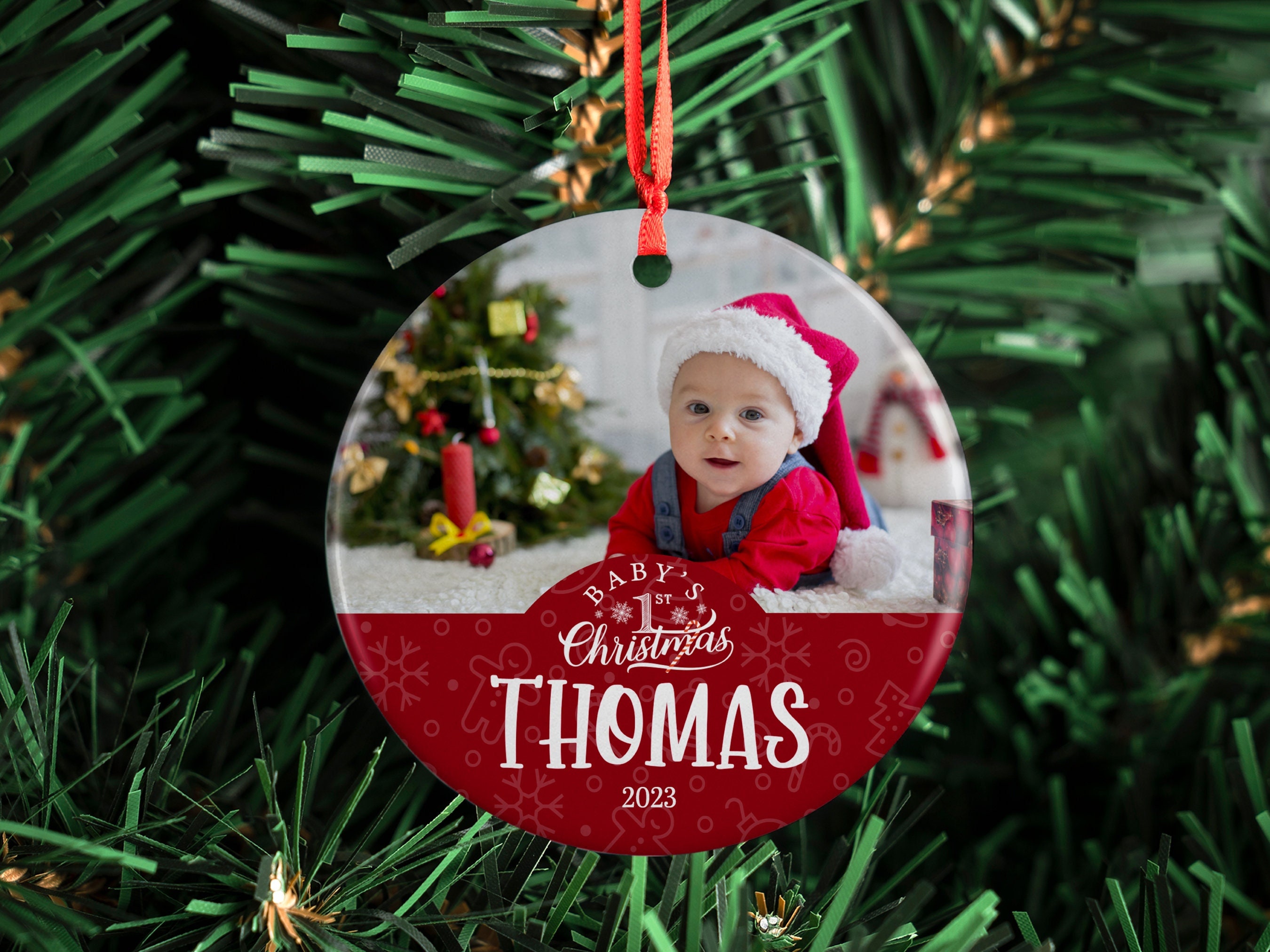Babys First Christmas Ornament 2023, My First Christmas Ornament Upload Photo Custom w/ Name