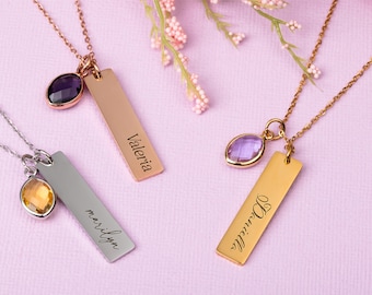 Name Necklaces Personalized Engraved for Women Dainty Gifts for Mom Grandma Custom Bar Necklace Unique Gifts Birthstone Necklace