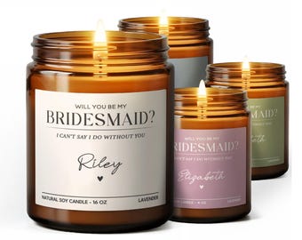 Regalos personalizados para damas de honor, regalos para proponer damas de honor, ¿Quieres ser mi dama de honor?, velas para la fiesta nupcial, despedida de soltera.