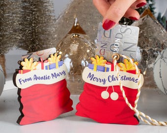 Personalized Santa Sack Gift Card Holder, Custom Merry Christmas Gift Card Holder, Holiday Gift Card Holder Ornament, Christmas Ornament