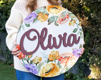 Custom Name Sign Personalized Wooden Name Sign for Nursery Decor, 3D Round Large Name Sign, Baby Name Sign Wall Decor