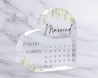 Engagement Gift Personalized, Wedding Calendar Acrylic Plaque, Wedding Gift for Couple, Engagement Keepsake Gift, Engaged Gift for Couple