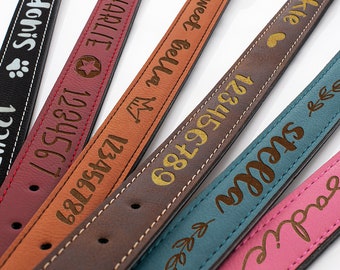 Custom Leather Dog Collar w/ Dog's Name, Dog Collar Personalized, Phone Number & Cute Icons - 6 Colors - Pet Gifts for Dog Lovers