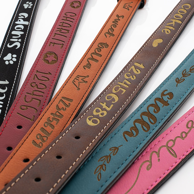 Personalized Leather Dog Collar w/ Dog's Name Phone Etsy