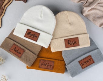 Personalized Baby Beanie, Newborn Baby Beanie Hat, Adult Kids Hat with Name Patch, Unisex Baby Hats, Adult Beanie Hat with Name