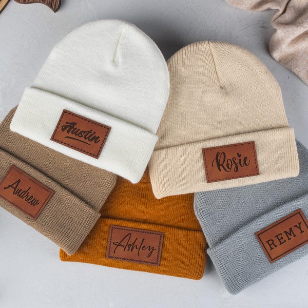 Personalized Baby Beanie, Newborn Baby Beanie Hat, Adult Kids Hat with Name Patch, Unisex Baby Hats, Adult Beanie Hat with Name