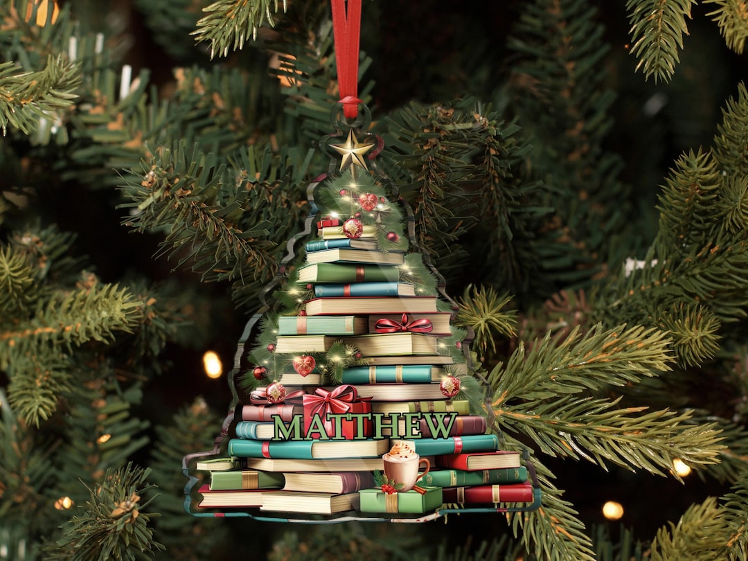 Bookstack Christmas Ornament, Book Lover Ornament Gift, Custom Title of ...