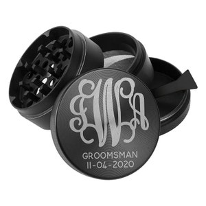 Engraved Grinder 4 Layer Metal Square Old School Custom Herb Tobacco Grinder Pollen Collector, Personalize Monogram Gift for Him