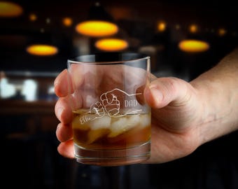 Personalized Whiskey Glass for Dad or Grandpa, Custom Fist Bump Design Engraved Rocks Glass, Custom Gift for Pops, Dad Gift from Kids