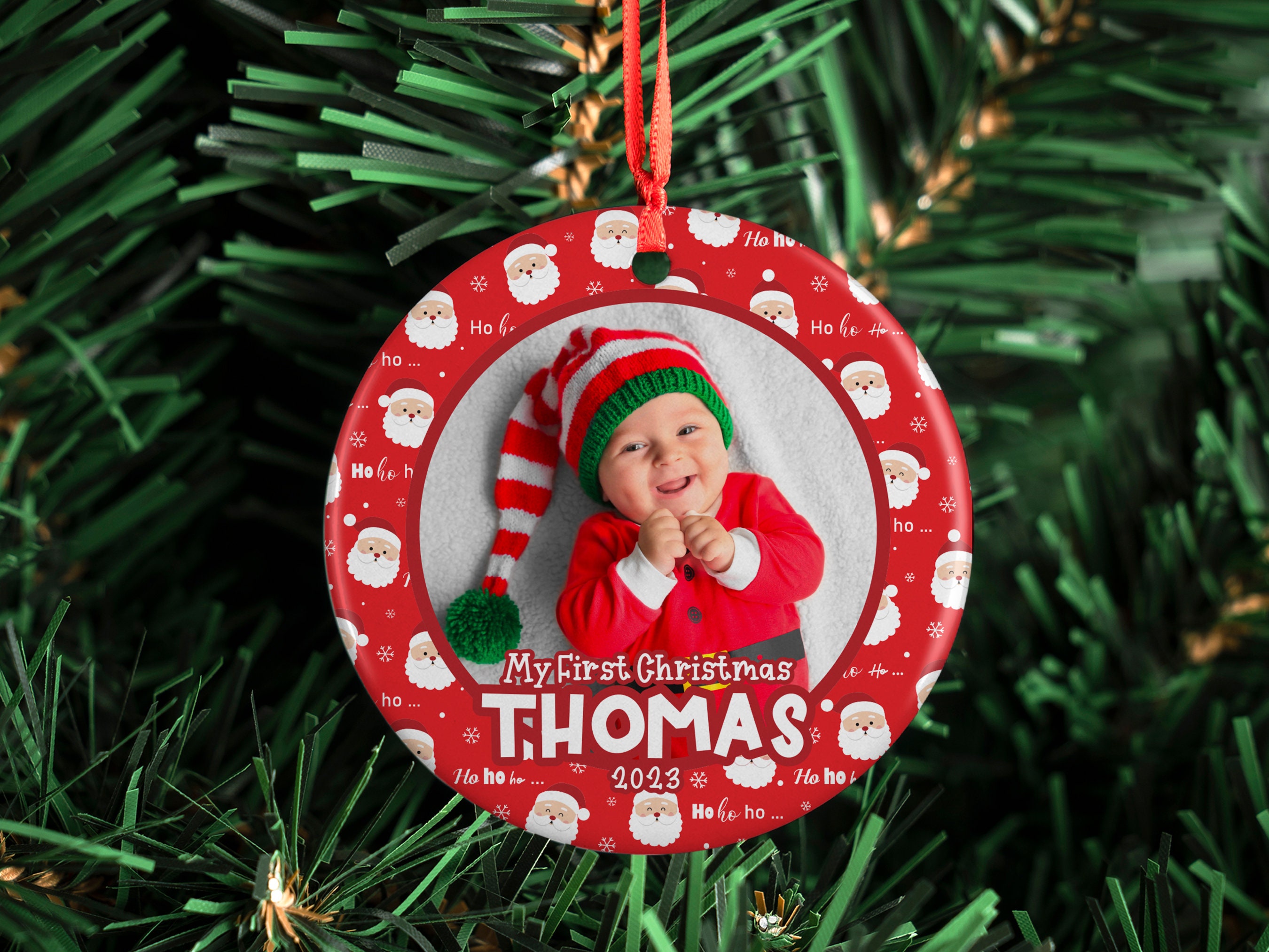 Babys First Christmas Ornament 2023, My First Christmas Ornament Upload Photo Custom w/ Name
