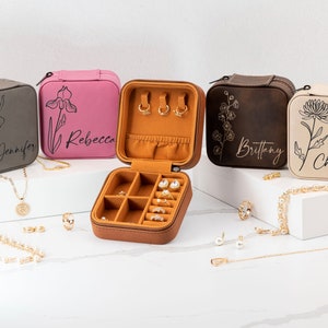 Travel Jewelry Box, Mothers Day Gift, Personalized Gifts for Her, Wedding Bridesmaid Gifts, Engraved Jewelry Case, Birthday Gift for Women afbeelding 8