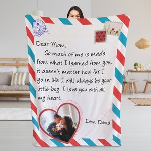 Mom Blanket w/ Photo, Mothers Day Gifts For Mom, Mom Gifts from Daughter, Personalized Blanket Letter to Mom, Long Distance Mom and Daughter