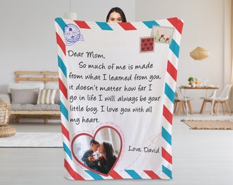 Mom Blanket w Photo, Personalized Gifts For Mom, Mom Gifts from Daughter, Personalized Blanket Letter to Mom, Long Distance Mom and Daughter