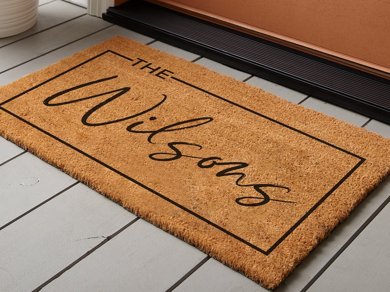 Custom Door Mat with Family Name, Home Decor Housewarming Gift, Wedding Gift for Couples, Personalized Welcome Doormat w/ Anti-Slip Backing